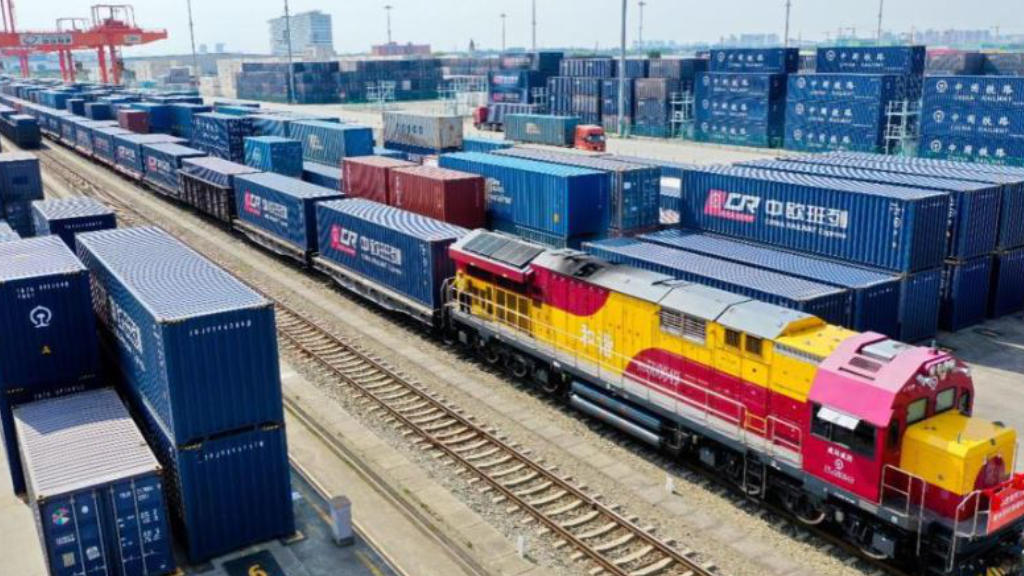 Freight train carrying cargo